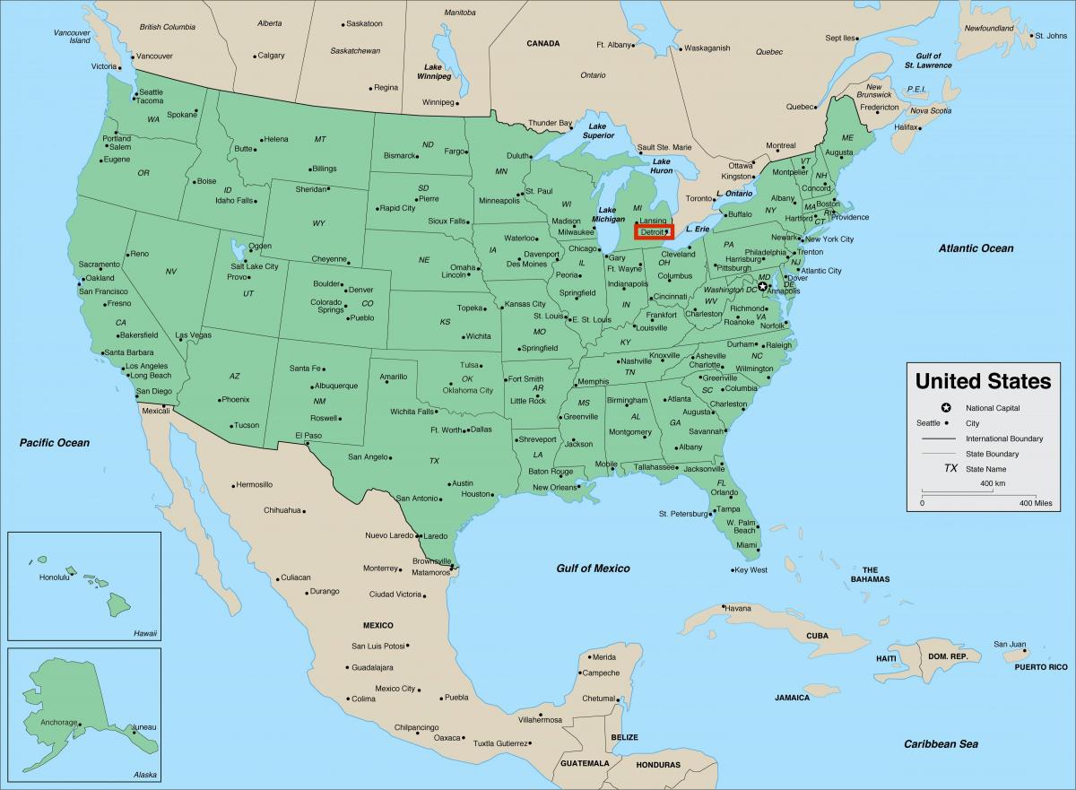 Детройт в штате Мичиган - карта США