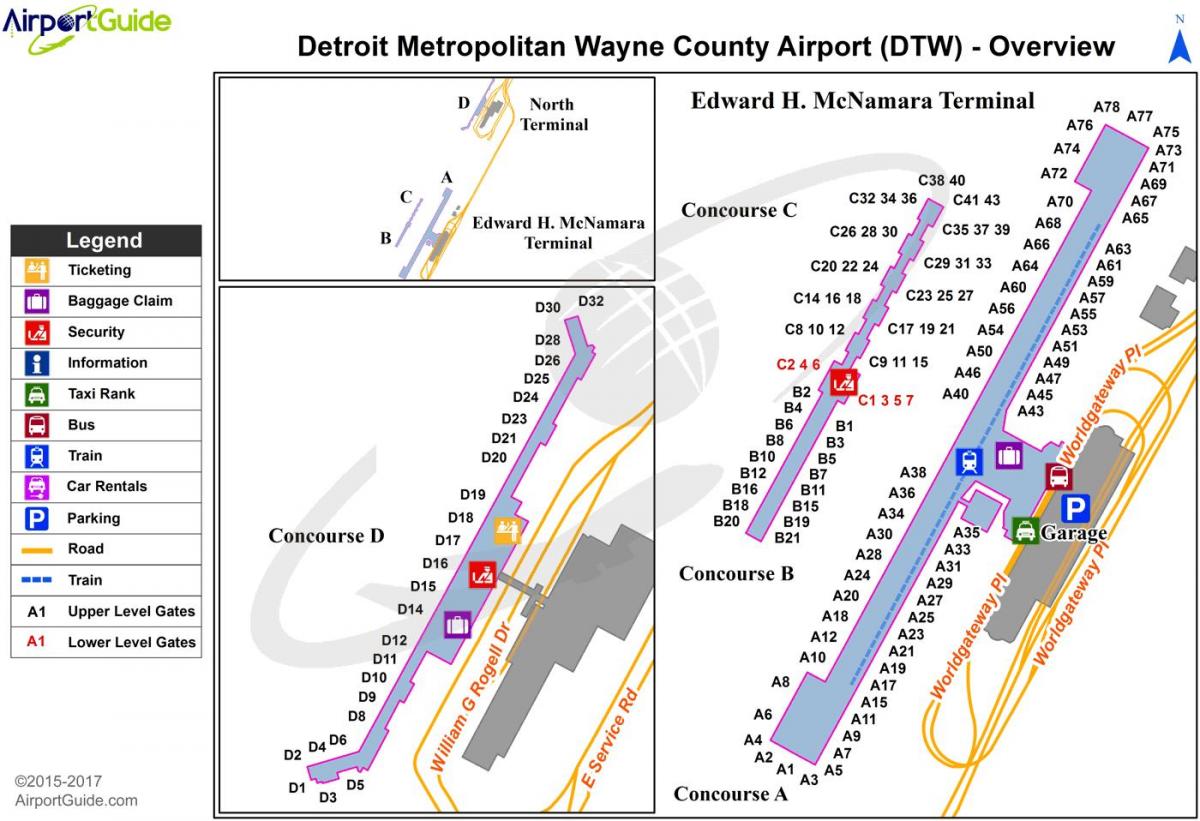Карта терминалов аэропорта Детройта