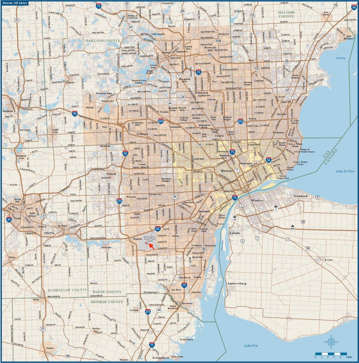 Карта аэропортов Детройта