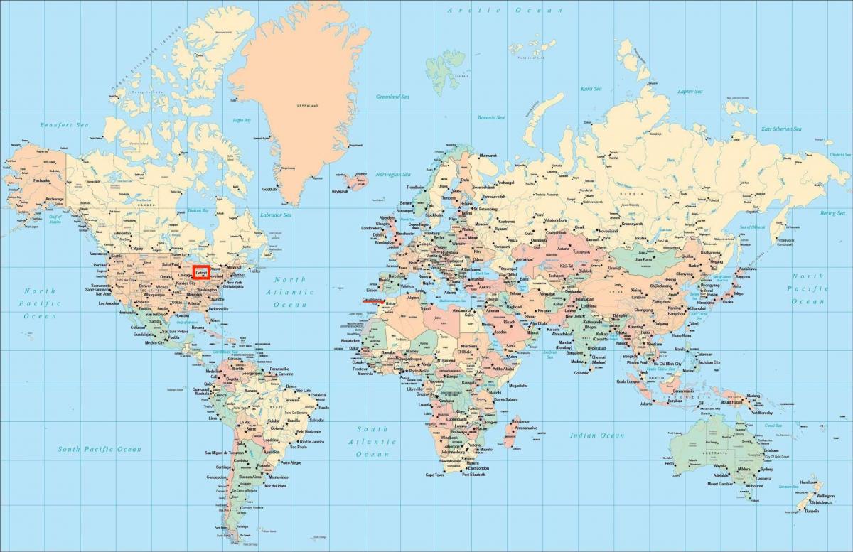 Расположение Детройта на карте мира
