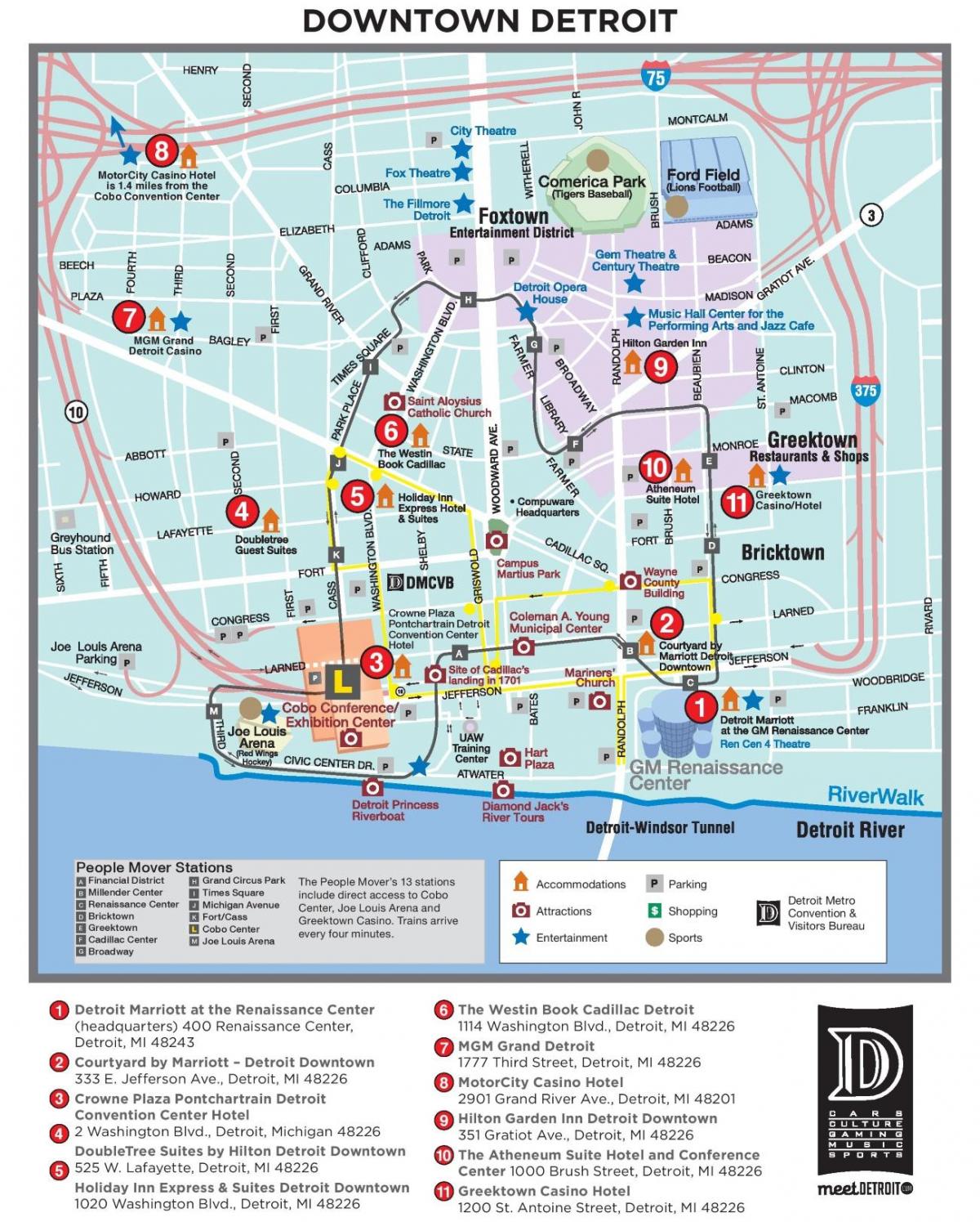 Карта пешеходных экскурсий по Детройту