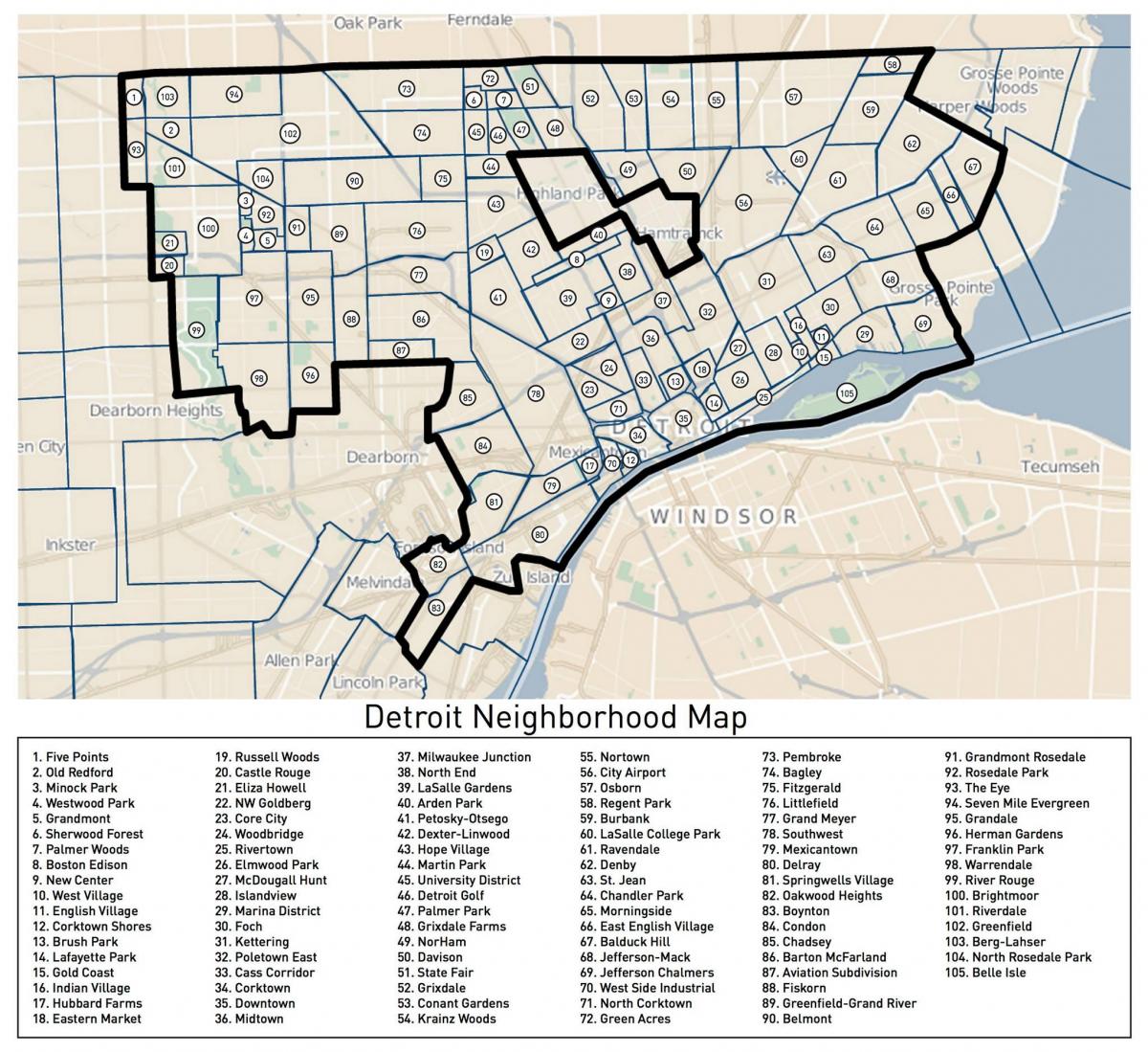 Карта районов Детройта