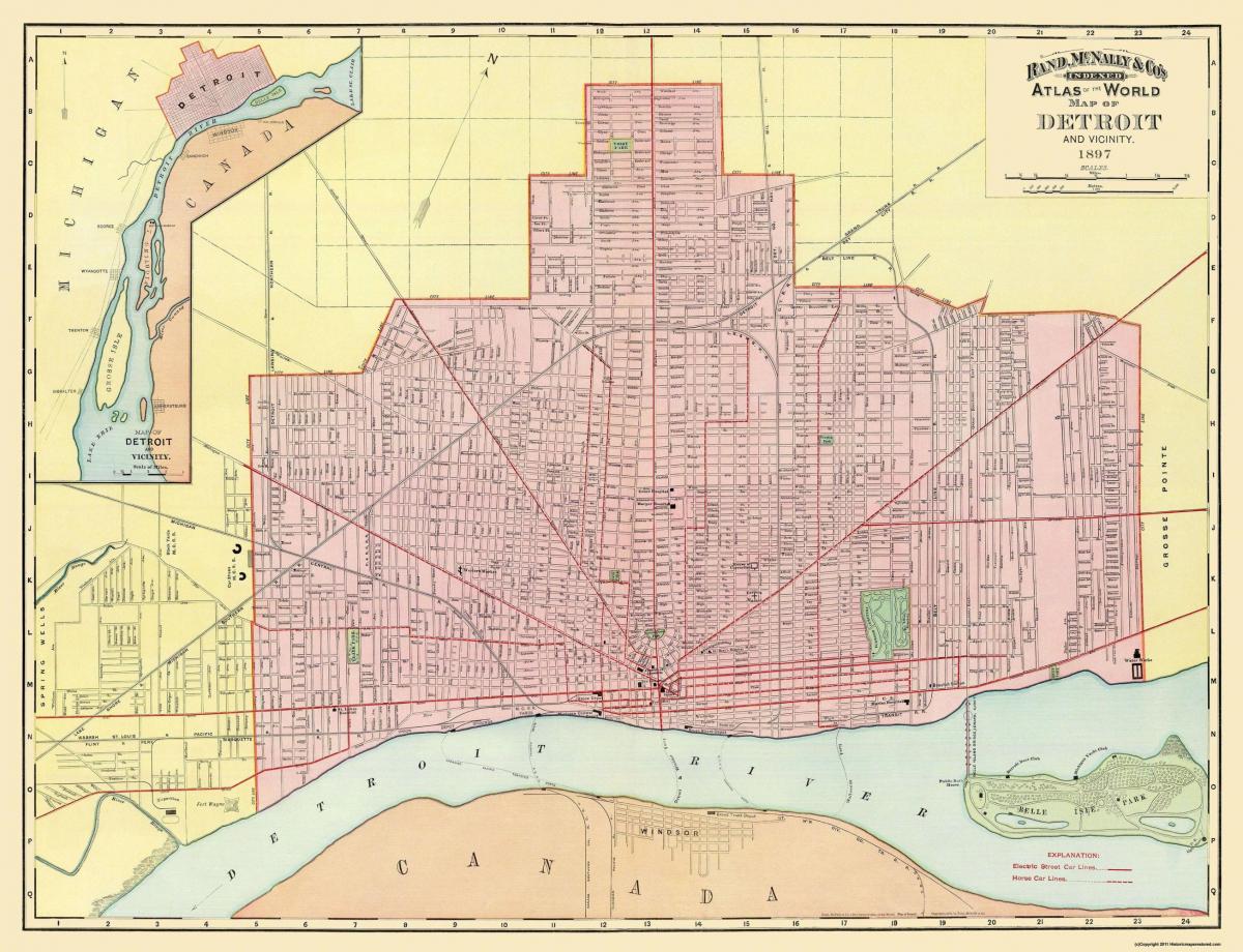 Старинная карта Детройта