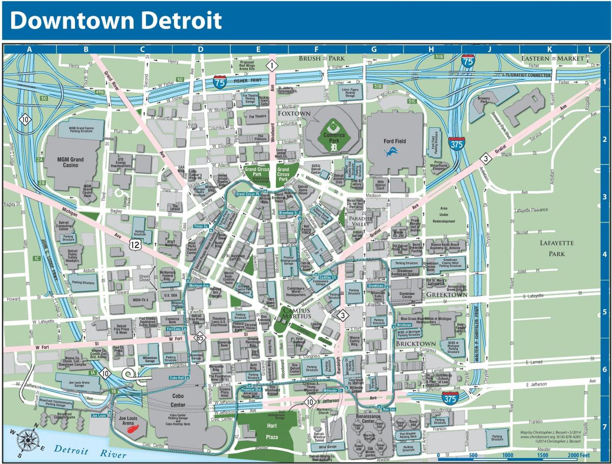 Карта центра Детройта